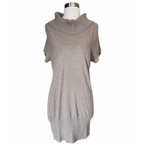 BANANA REPUBLIC Turtleneck Cowl Neck Sweater Dress Short Sleeves Tan Medium EUC